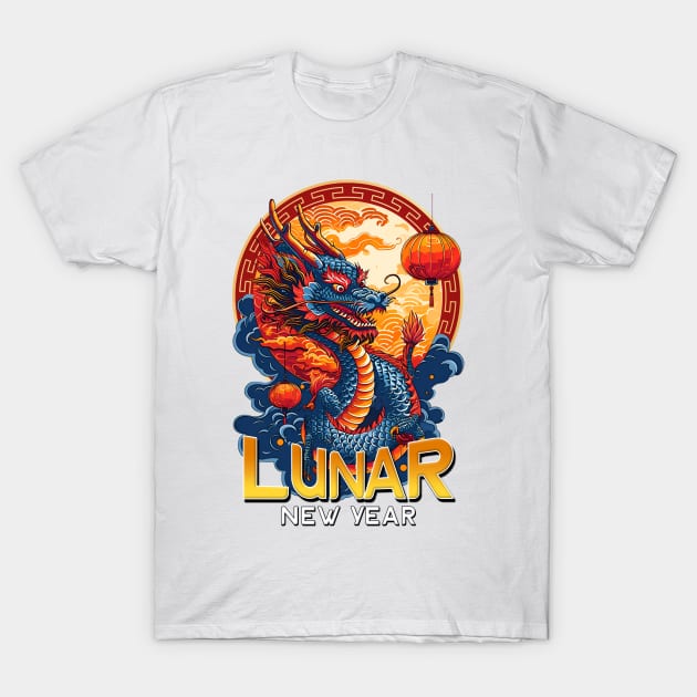 Lunar New Year: Pop Art Chinese Dragon and Lantern Celebration T-Shirt by YUED